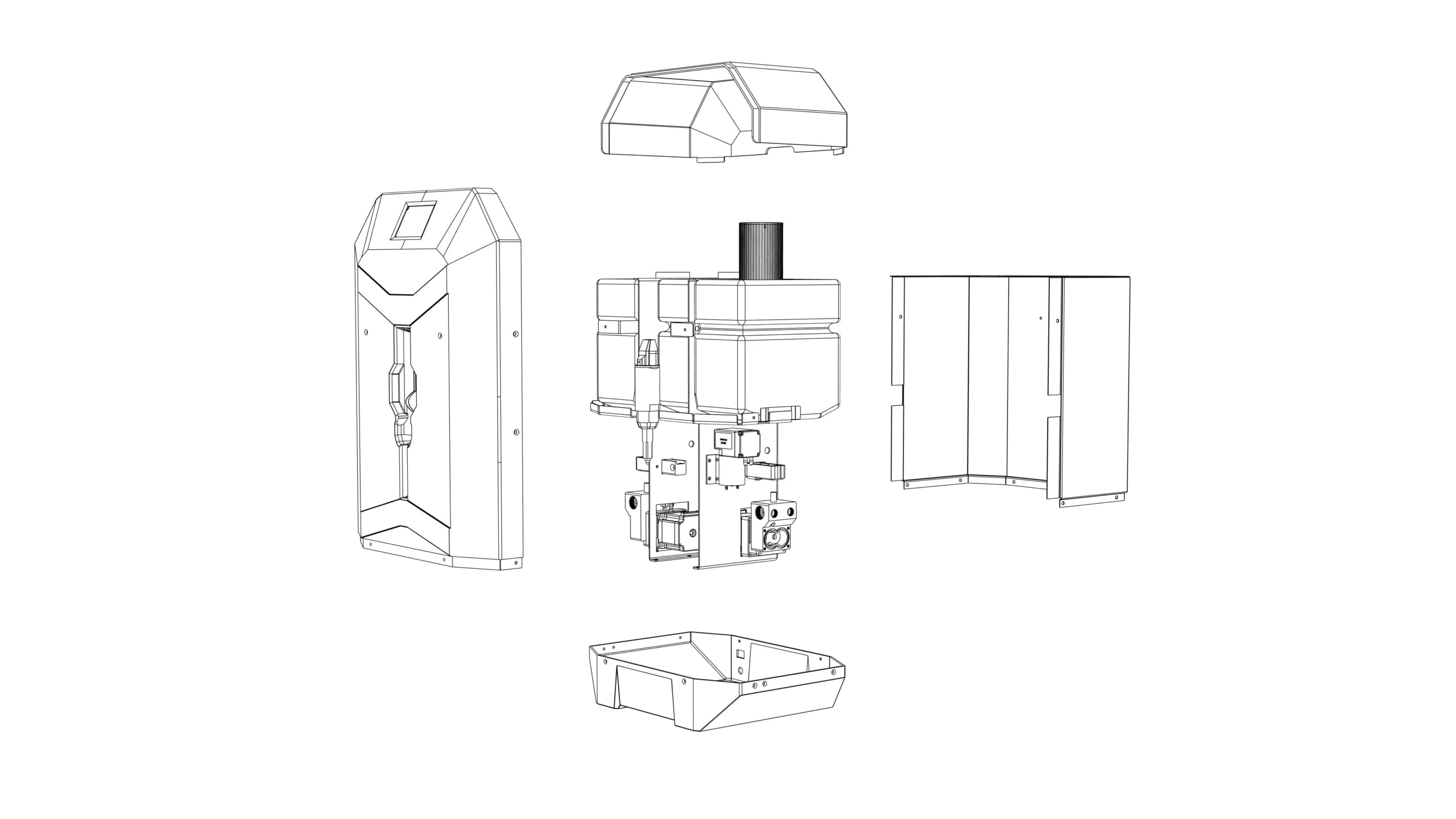 Technical drawing of the Flovv injection system mounted beside a 3D printer